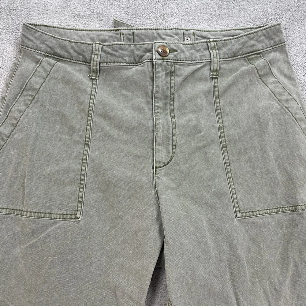 Old Navy Pants Women 14 Green Utility Carpenter High Waisted Cinch Back Canvas - Picture 2 of 16